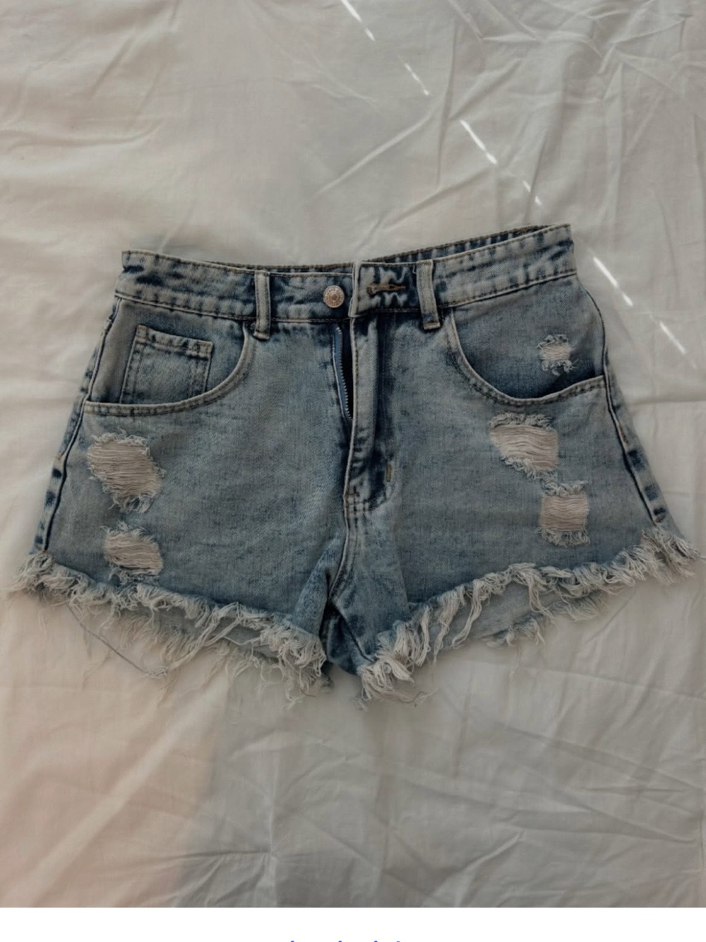Classic High-Rise Light Blue Distressed Denim Shorts